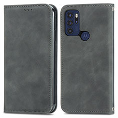 Leather Case Stands Flip Cover Holder S04D for Motorola Moto G60s Gray