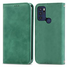 Leather Case Stands Flip Cover Holder S04D for Motorola Moto G60s Green