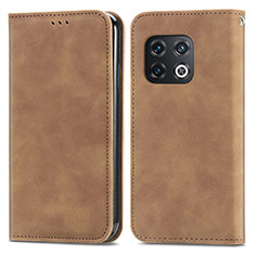 Leather Case Stands Flip Cover Holder S04D for OnePlus 10 Pro 5G Brown