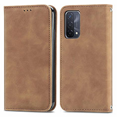 Leather Case Stands Flip Cover Holder S04D for OnePlus Nord N200 5G Brown