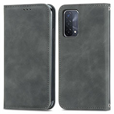 Leather Case Stands Flip Cover Holder S04D for OnePlus Nord N200 5G Gray