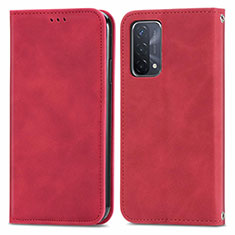 Leather Case Stands Flip Cover Holder S04D for OnePlus Nord N200 5G Red