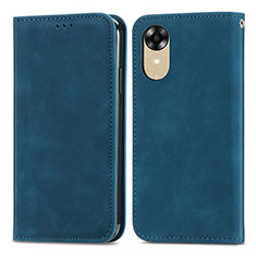 Leather Case Stands Flip Cover Holder S04D for Oppo A17K Blue