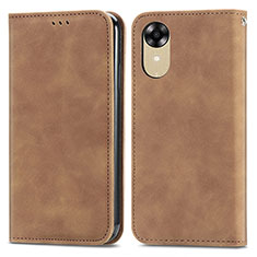 Leather Case Stands Flip Cover Holder S04D for Oppo A17K Brown