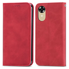 Leather Case Stands Flip Cover Holder S04D for Oppo A17K Red