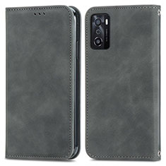 Leather Case Stands Flip Cover Holder S04D for Oppo A55S 5G Gray