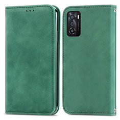 Leather Case Stands Flip Cover Holder S04D for Oppo A55S 5G Green