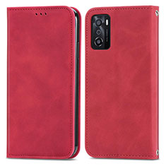Leather Case Stands Flip Cover Holder S04D for Oppo A55S 5G Red