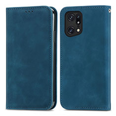 Leather Case Stands Flip Cover Holder S04D for Oppo Find X5 5G Blue