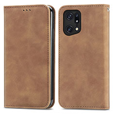 Leather Case Stands Flip Cover Holder S04D for Oppo Find X5 5G Brown