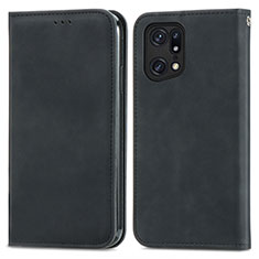 Leather Case Stands Flip Cover Holder S04D for Oppo Find X5 Pro 5G Black