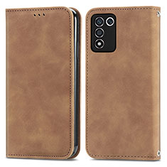 Leather Case Stands Flip Cover Holder S04D for Oppo K9S 5G Brown