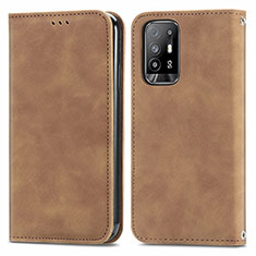 Leather Case Stands Flip Cover Holder S04D for Oppo Reno5 Z 5G Brown