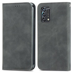 Leather Case Stands Flip Cover Holder S04D for Oppo Reno6 Lite Gray