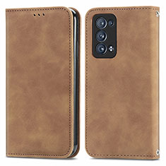 Leather Case Stands Flip Cover Holder S04D for Oppo Reno6 Pro 5G Brown