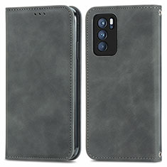 Leather Case Stands Flip Cover Holder S04D for Oppo Reno6 Pro 5G India Gray