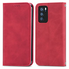 Leather Case Stands Flip Cover Holder S04D for Oppo Reno6 Pro 5G India Red