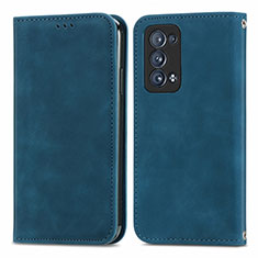 Leather Case Stands Flip Cover Holder S04D for Oppo Reno6 Pro+ Plus 5G Blue