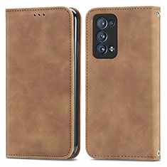 Leather Case Stands Flip Cover Holder S04D for Oppo Reno6 Pro+ Plus 5G Brown