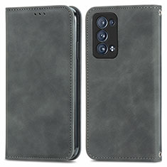 Leather Case Stands Flip Cover Holder S04D for Oppo Reno6 Pro+ Plus 5G Gray