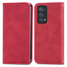 Leather Case Stands Flip Cover Holder S04D for Oppo Reno6 Pro+ Plus 5G Red