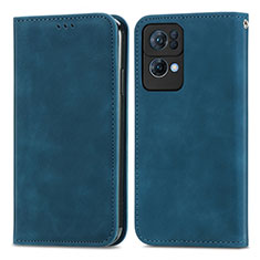 Leather Case Stands Flip Cover Holder S04D for Oppo Reno7 Pro 5G Blue