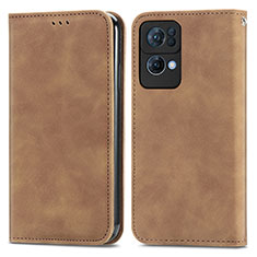Leather Case Stands Flip Cover Holder S04D for Oppo Reno7 Pro 5G Brown