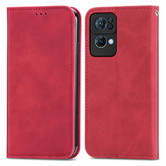 Leather Case Stands Flip Cover Holder S04D for Oppo Reno7 Pro 5G Red