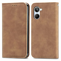 Leather Case Stands Flip Cover Holder S04D for Realme 10 4G Brown