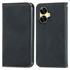 Leather Case Stands Flip Cover Holder S04D for Realme C55 Black