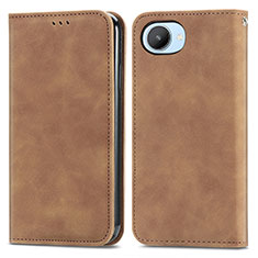 Leather Case Stands Flip Cover Holder S04D for Realme Narzo 50i Prime Brown