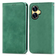 Leather Case Stands Flip Cover Holder S04D for Realme Narzo N55 Green