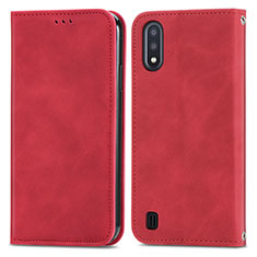 Leather Case Stands Flip Cover Holder S04D for Samsung Galaxy A01 SM-A015 Red