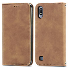 Leather Case Stands Flip Cover Holder S04D for Samsung Galaxy A10 Brown