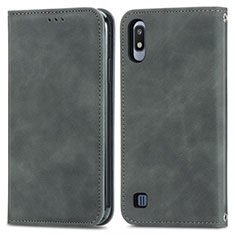Leather Case Stands Flip Cover Holder S04D for Samsung Galaxy A10 Gray