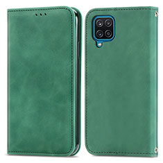 Leather Case Stands Flip Cover Holder S04D for Samsung Galaxy A12 Green