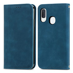 Leather Case Stands Flip Cover Holder S04D for Samsung Galaxy A20e Blue
