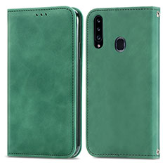 Leather Case Stands Flip Cover Holder S04D for Samsung Galaxy A20s Green