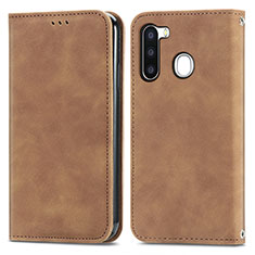 Leather Case Stands Flip Cover Holder S04D for Samsung Galaxy A21 European Brown