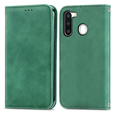 Leather Case Stands Flip Cover Holder S04D for Samsung Galaxy A21 European Green