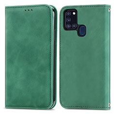 Leather Case Stands Flip Cover Holder S04D for Samsung Galaxy A21s Green
