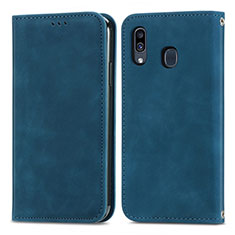 Leather Case Stands Flip Cover Holder S04D for Samsung Galaxy A30 Blue