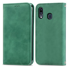 Leather Case Stands Flip Cover Holder S04D for Samsung Galaxy A30 Green