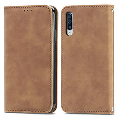 Leather Case Stands Flip Cover Holder S04D for Samsung Galaxy A30S Brown