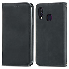 Leather Case Stands Flip Cover Holder S04D for Samsung Galaxy A40 Black