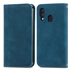 Leather Case Stands Flip Cover Holder S04D for Samsung Galaxy A40 Blue