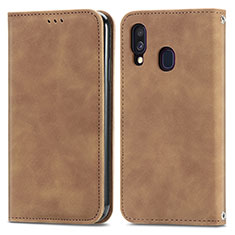 Leather Case Stands Flip Cover Holder S04D for Samsung Galaxy A40 Brown