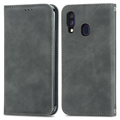 Leather Case Stands Flip Cover Holder S04D for Samsung Galaxy A40 Gray