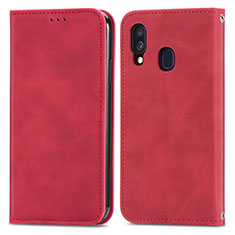 Leather Case Stands Flip Cover Holder S04D for Samsung Galaxy A40 Red