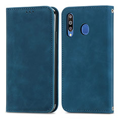 Leather Case Stands Flip Cover Holder S04D for Samsung Galaxy A40s Blue